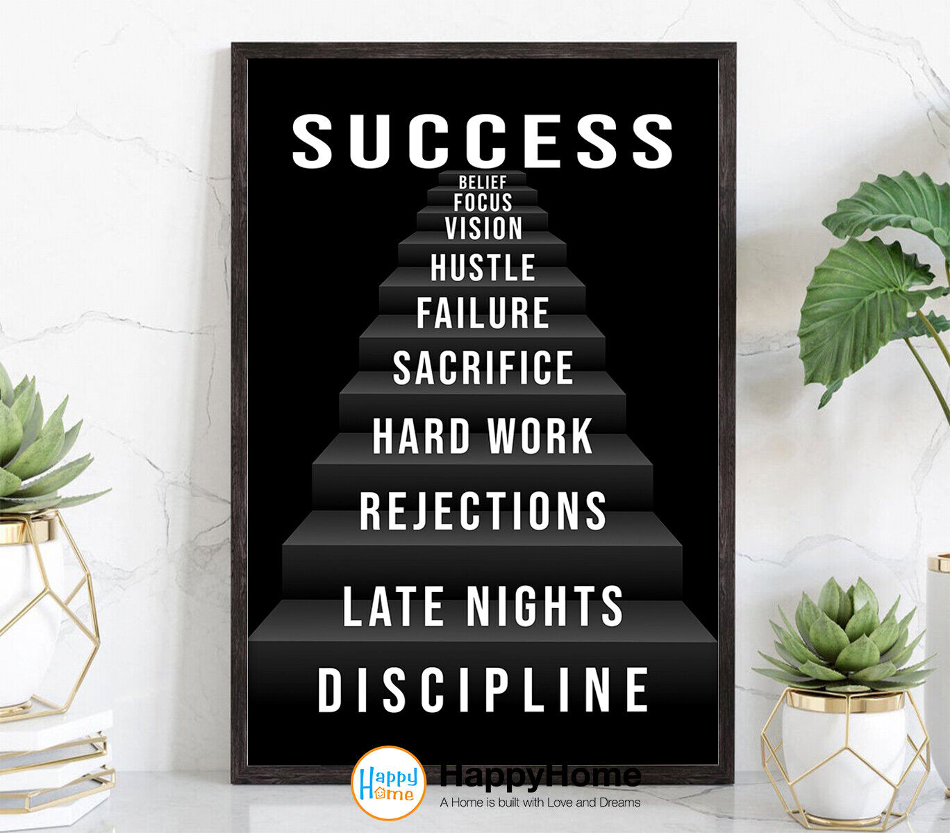 Stairway to Success Motivational Inspirational Quotes Wall Art Office Decor