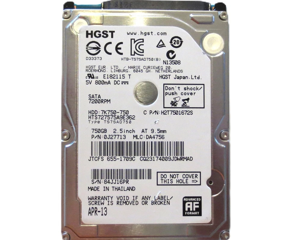 Hitachi HTS727575A9E362 0J27713 DA4756 (84J) Thailand 750gb 2.5" Sata HDD 2013 - Image 3 of 3