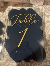 1 à 8 enseignes numérotées de table acrylique brossé bleu marine avec supports