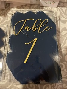 1-8 navy blue brushed acrylic table number signs w/stands