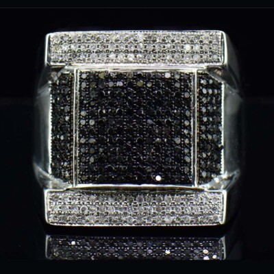 1.10 Ctw Black Diamond 14K White Gold Plated Statement Square Pinky Men's Ring