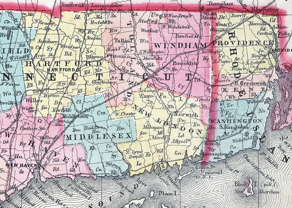 1857 Morse Map Connecticut Rhode Island Hartford New Haven Newport Mystic CN RI - Image 3 of 4