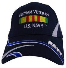 NEW U.S. Navy Vietnam Veteran with Ribbons Baseball cap hat. Navy Blue