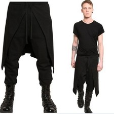 Mens Gothic Loose Drape Layering Pants Wrap Skirt Trousers Punk Boho Hippie