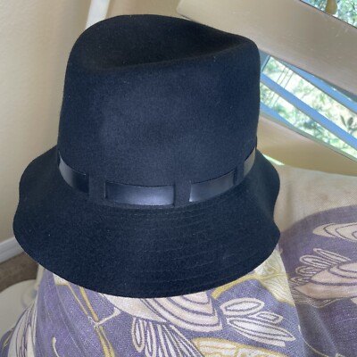 Nine West Hat Wool Blend Rain Bucket Hat Leather Trimmed Cute