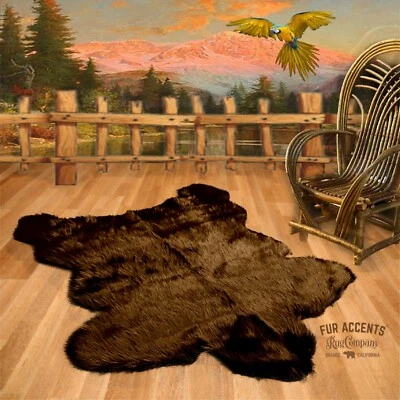 FUR ACCENTS Traditional Bear Skin, Shag, Faux Fur Pelt Rug, Bear Skin Area Rug, Suede Lining