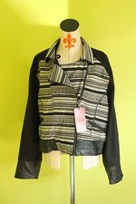 Nwt $92 Yoki New York Womens 3xl Woven Fabric Wool Leather Jacket Black Beige