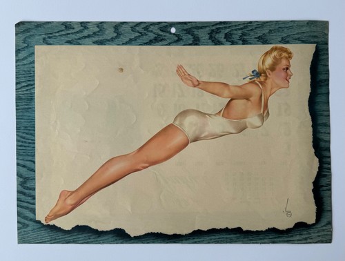 Vintage August 1944 Alberto Varga Pin-Up Girl, Esquire Pin-Up Calendar Page - Picture 2 of 3