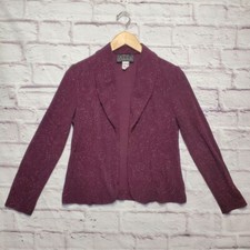 Alex Evenings Open Front Jacket Cardigan Women Petite Small Purple Swirl Sparkle
