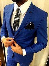 Suitmen Edler Blauer Designer Anzug Weste Tailliert Set Passendem Hemd Krawatte