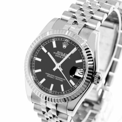 Rolex Lady-Datejust 31mm White Gold & Steel Black Index Dial and Fluted 178274