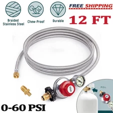 12FT High Pressure Propane Gas Regulator Adjustable with Braided Hose Indicator