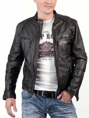 Neuester Stil Herren Trendy Outfit Echt Lammleder Echtleder Biker Motorrad Jacke