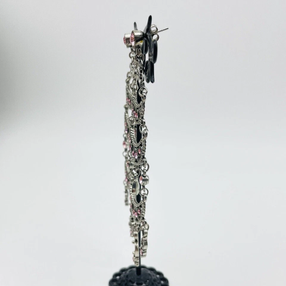 Pendientes Araña Rosa Estrás Tono Plata Perforados De Colección Boho Declaración Foto 4 de 4