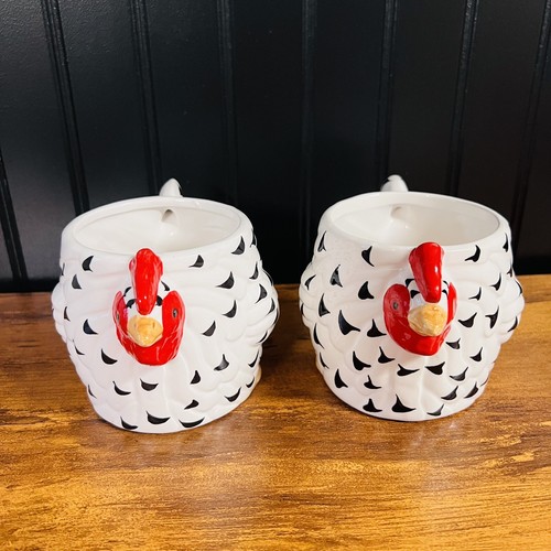 2 Rooster Chicken Spotted White Black Red Coffee Mug Cup Boston Warehouse NICE - Picture 4 of 9