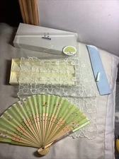 UP Renoma  ~ New In Box~ Fan With Lace Hankies& Holder For Fan