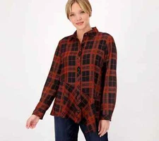 Susan Graver Printed Stretch Woven Button-Front Top Spice Size Small S A383190