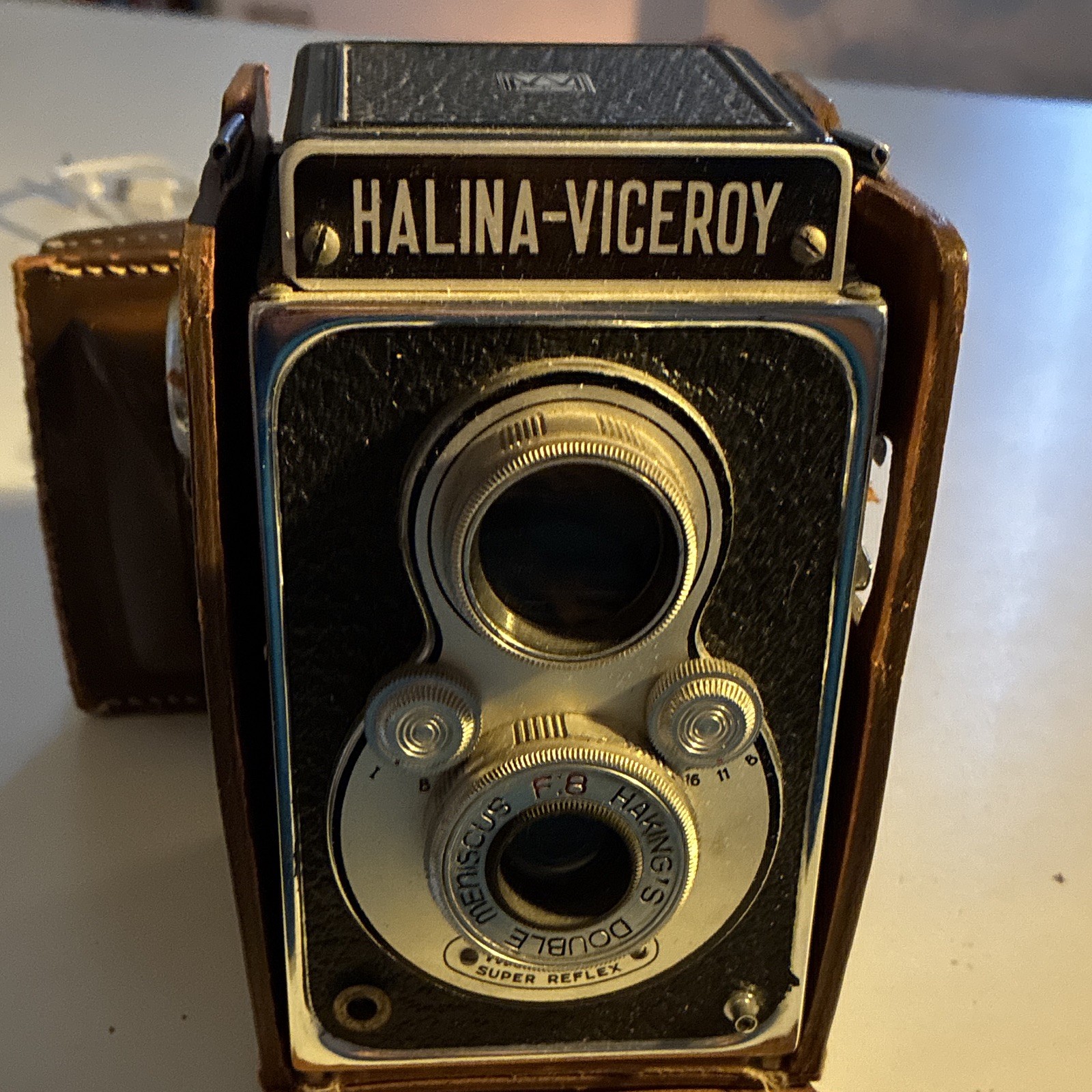 Halina-Viceroy fotocamera reflex biottica TLR vintage con custodia pelle