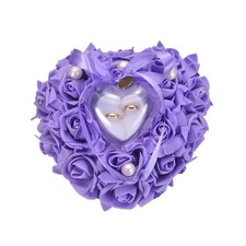 8x8 Inch Wedding Ring Pillow, Ring Bearer Pillows Pearl Decoration, Purple