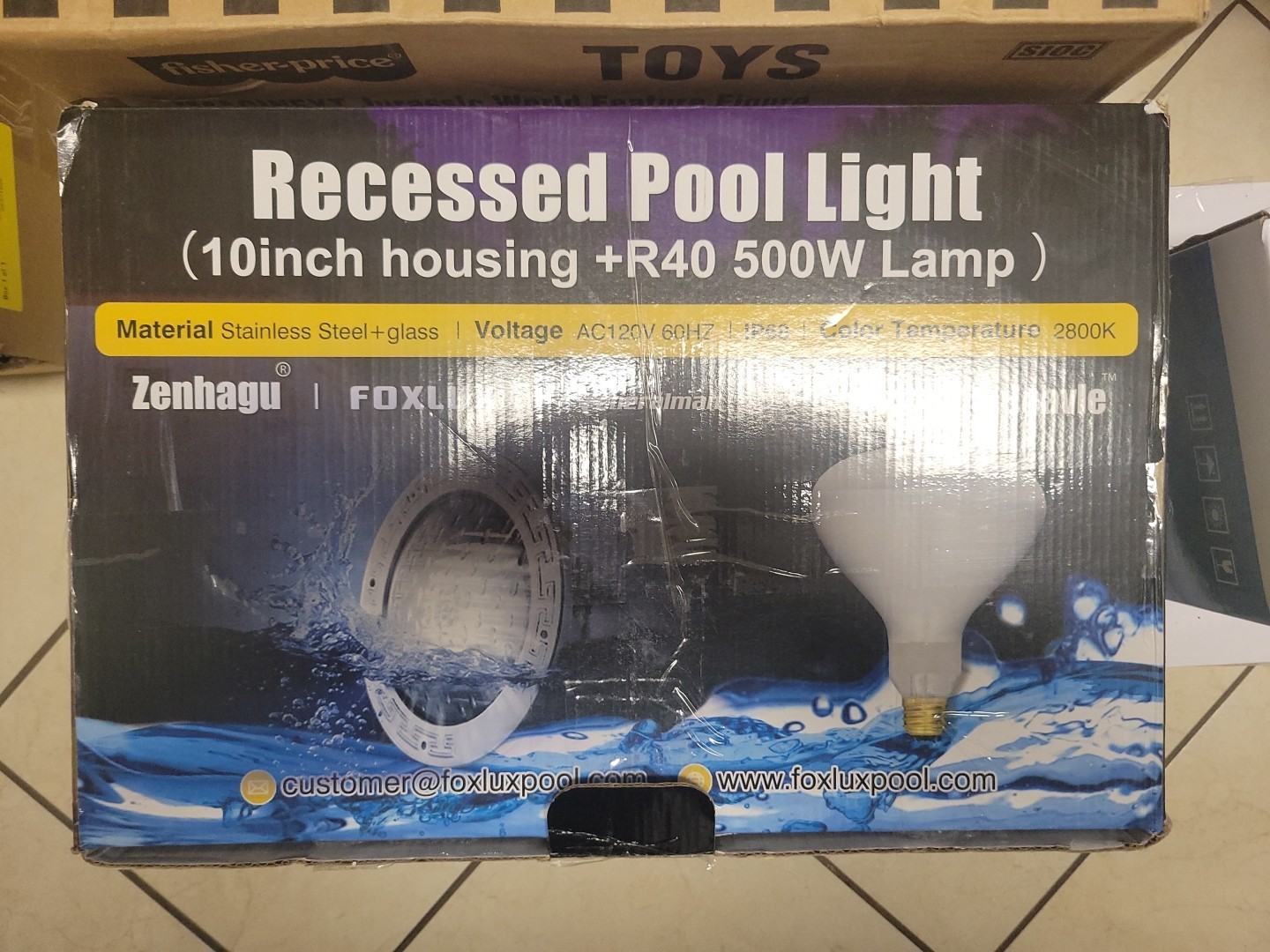 Recessed In ground Pool Light 10" SS Housing R40 500W Lamp 2800k 120V 100Ft Wire