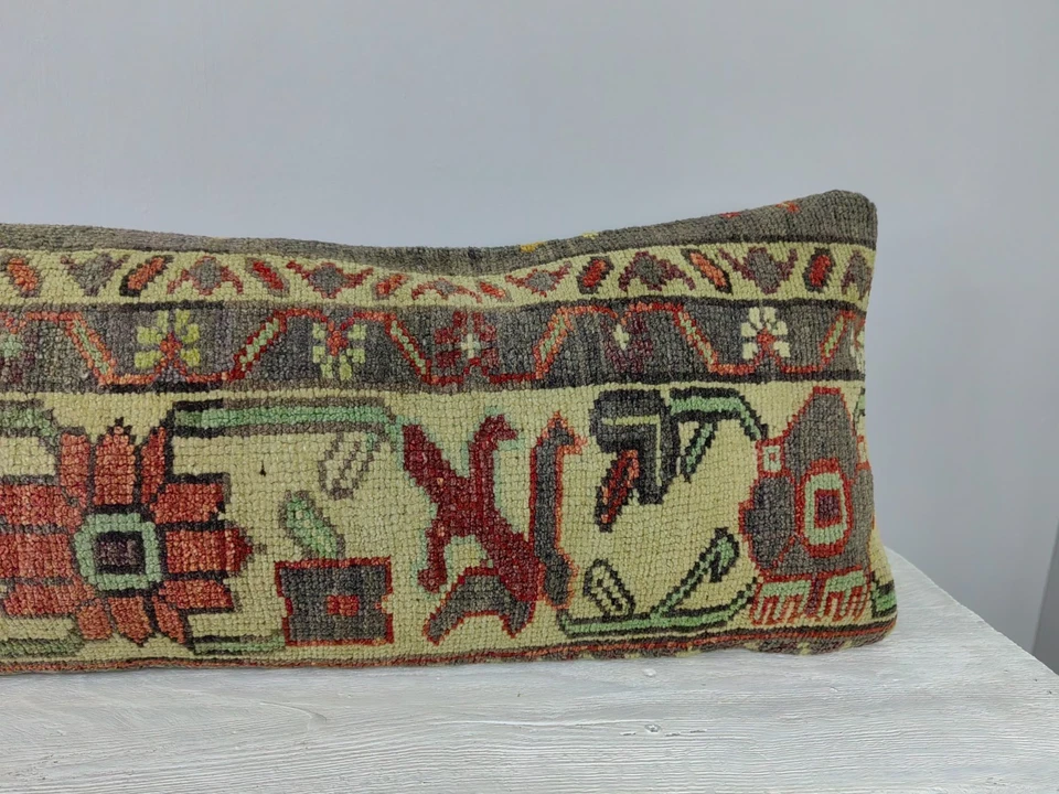 LONG BOLSTER PILLOW TURKISH RUG PILLOW LONG BED PILLOW LONG LUMBAR PILLOW DECOR - Image 4 of 4