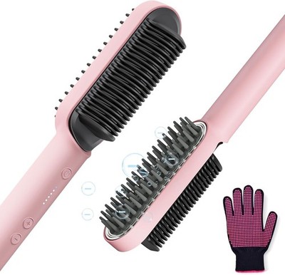Nueva plancha de pelo de iones negativos con 5 temperaturas, cepillo 2 en 1