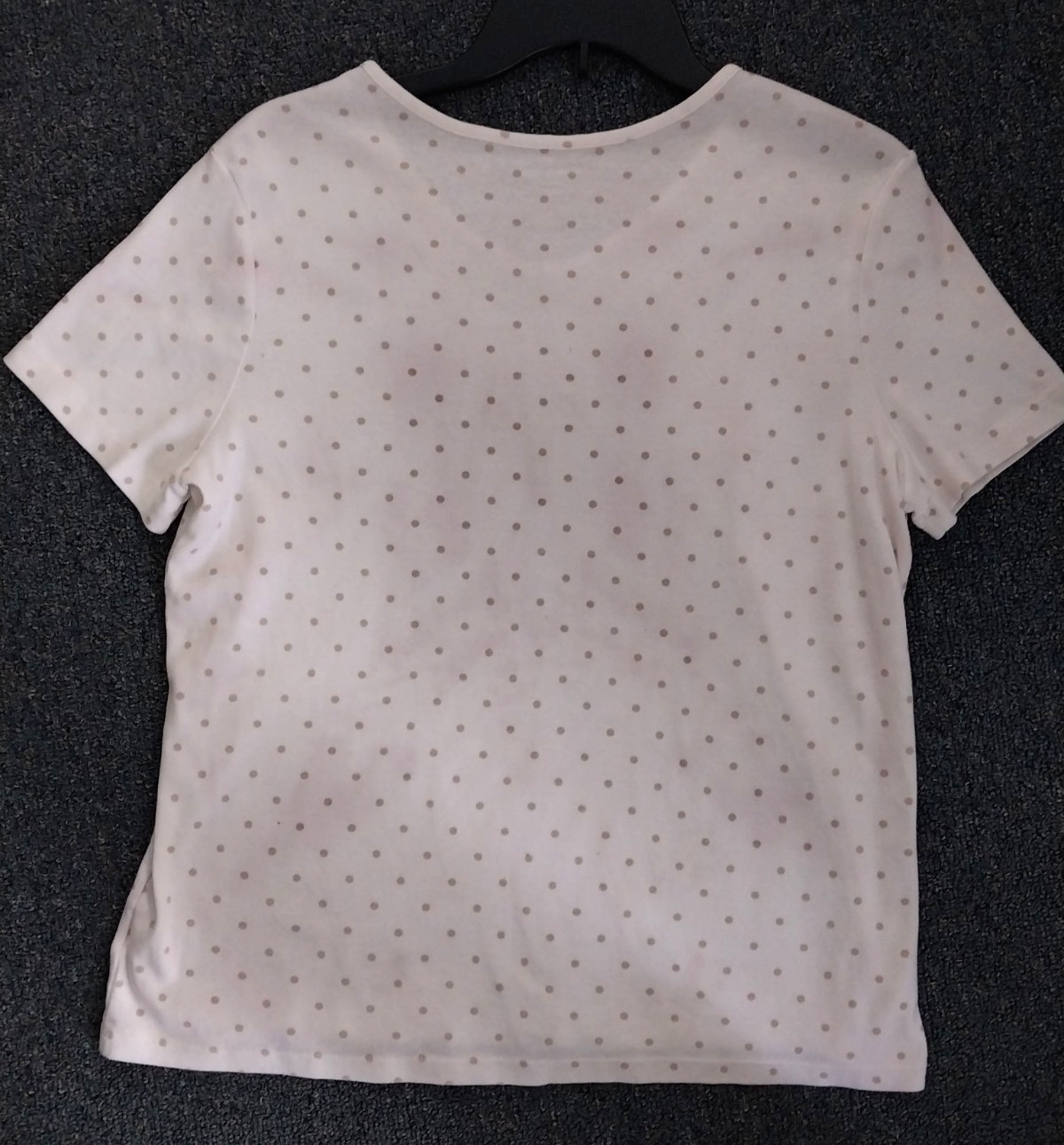 WHITE STAG Women's XL 16-18 short sleeve v-neck cotton tee White w/Tan polka dot