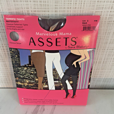 Maternity Tights Marvelous Mama Assets Black Opaque Stripe Spanx Size 3 USA BxAA