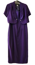 Von Bramlett Formal Dress Bolero Jacket Set Size 20 Purple Polyester