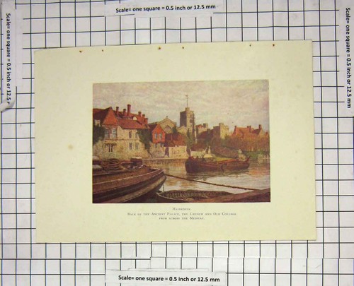 Original Old Antique Print Colour Maidstone Church College Medway River