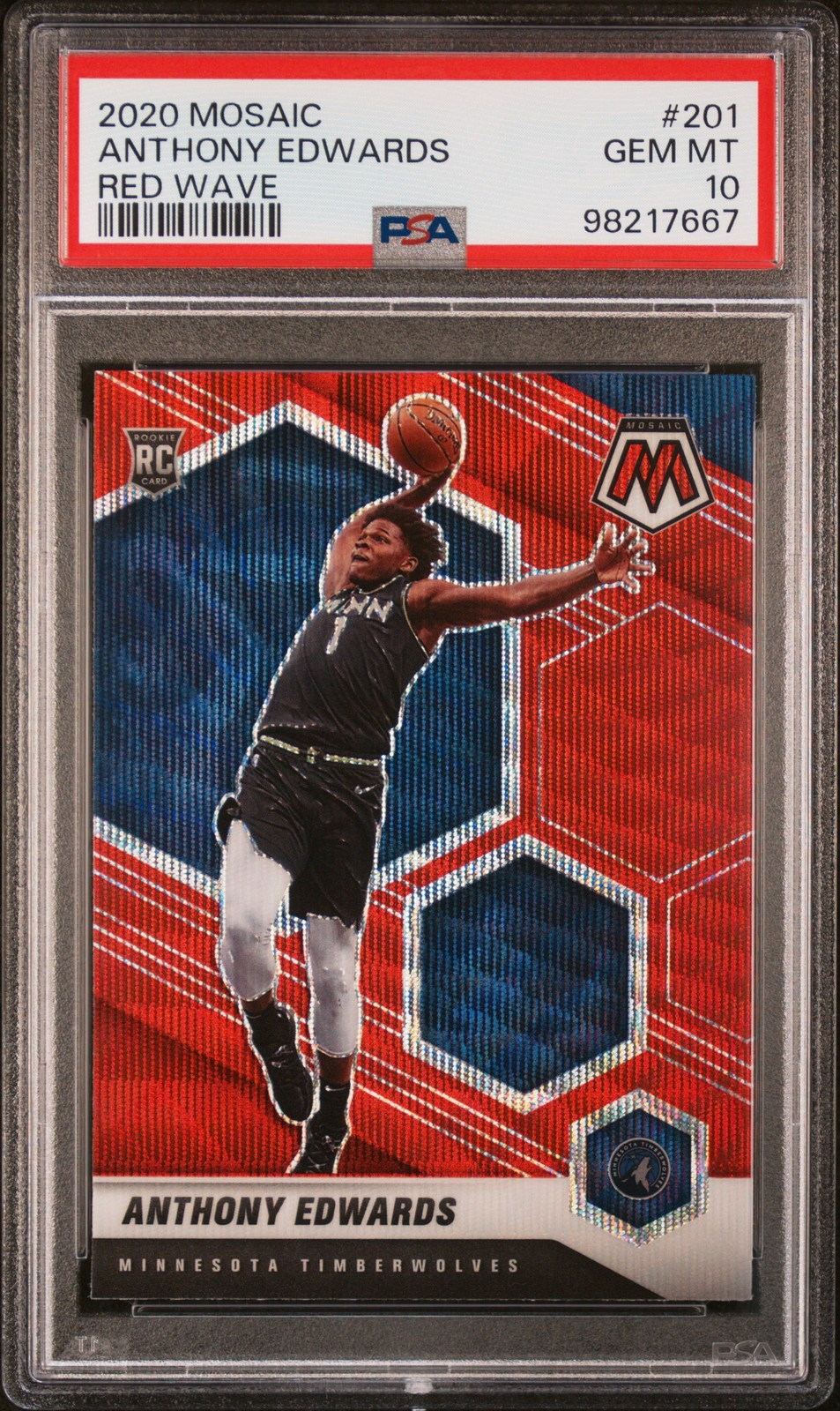 2020 PANINI MOSAIC RED WAVE #201 ANTHONY EDWARDS PSA 10