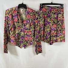 Vintage 90s Perspective Women's Floral Shorts Set Rayon Multicolor Sz S