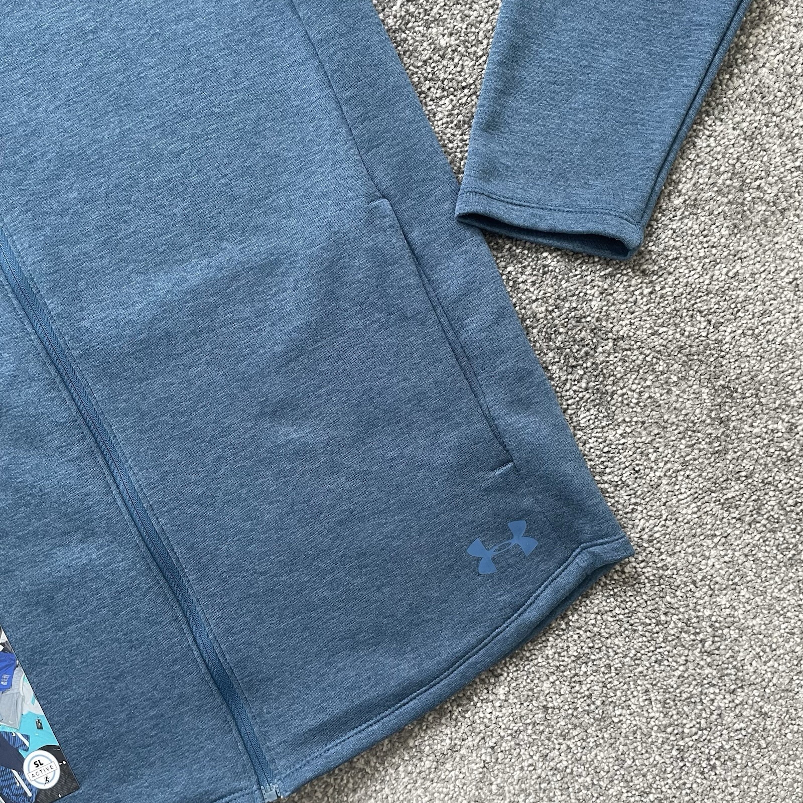 Under Armour Terry Blue Nylon Therma Zip Up Hoodie | Medium | RRP £80 image 2