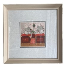 Vintage BABAR Framed Matted Bookplate 14.25 Square Kids Room Safety Plexiglass