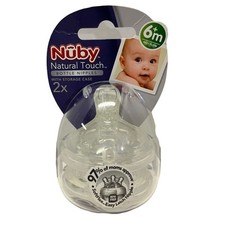NUBY Natural Touch BOTTLE NIPPLES with Storage Case Fast Flow 6 months 2 Pack