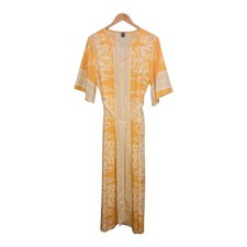 Shein Curve Size 0XL Midi Mustard Yellow White Brown Dress V-neck Belted