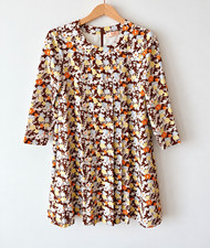 Tory Burch Floral Silk/Wool Pleated A-Line Knee Dress Long Sleeve Sz 4