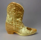 Frankoma Pottery #134 Small 4-1/2” Prairie Green Cowboy Boot Planter W/Sticker