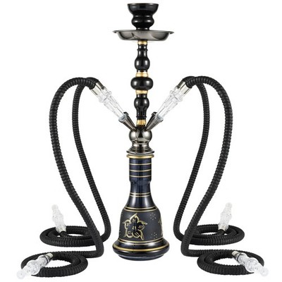 Complete Hookah Set - 4 Hose Shisha Set with Glass Vase, Ceramic Bowl, Coal T...