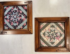 Pair Of Hand Sewn Framed 8 Star Quilt Square 19.5  X 19.5  . Beautiful  