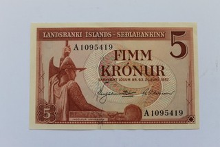 Iceland (Landsbanki Islands) 5 Kronur Banknote 1957