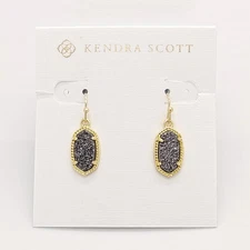 New Kendra Scott Lee Gold Drop Earrings In Platinum Drusy