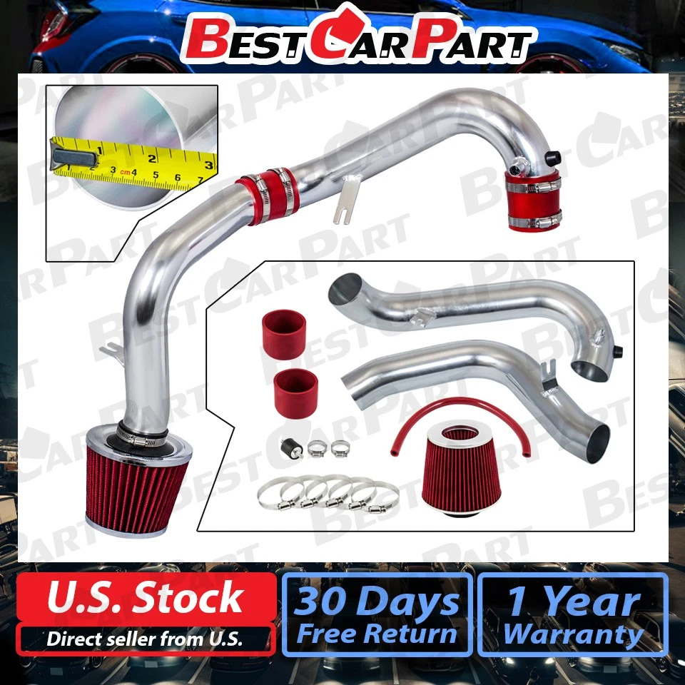BCP RED 01-05 Honda Civic 1.7L L4 MT Cold Air Intake System + Air Filter - Image 2 of 4