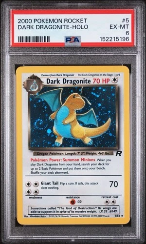 2000 Pokemon Team Rocket Dark Dragonite Holo Swirl #5/82 PSA 6