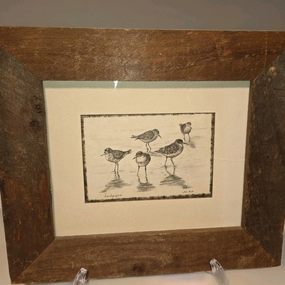 Jo Koch Sandpipers Art Print Rustic Distress Barnwood Frame Jo Ko Birds USA VTG 