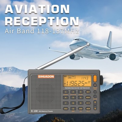 SIHUADON R108 Portable Radio AM FM SW LW Airband Full Band DSP Radio Battery US