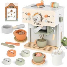 Toy Coffee Maker for Kids Kitchen Set, Wooden Kitchen Accessories Pretend Play T