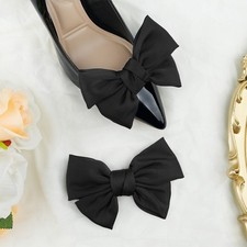 2 Pcs  4Pcs Black Satin Bow Shoe Clips Women Teens Buckle Charms Decoration