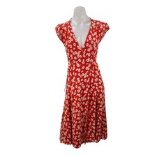 Reformation Womens Oopsie Daisy Carina Red Floral Midi Flare A-Line Wrap Dress S
