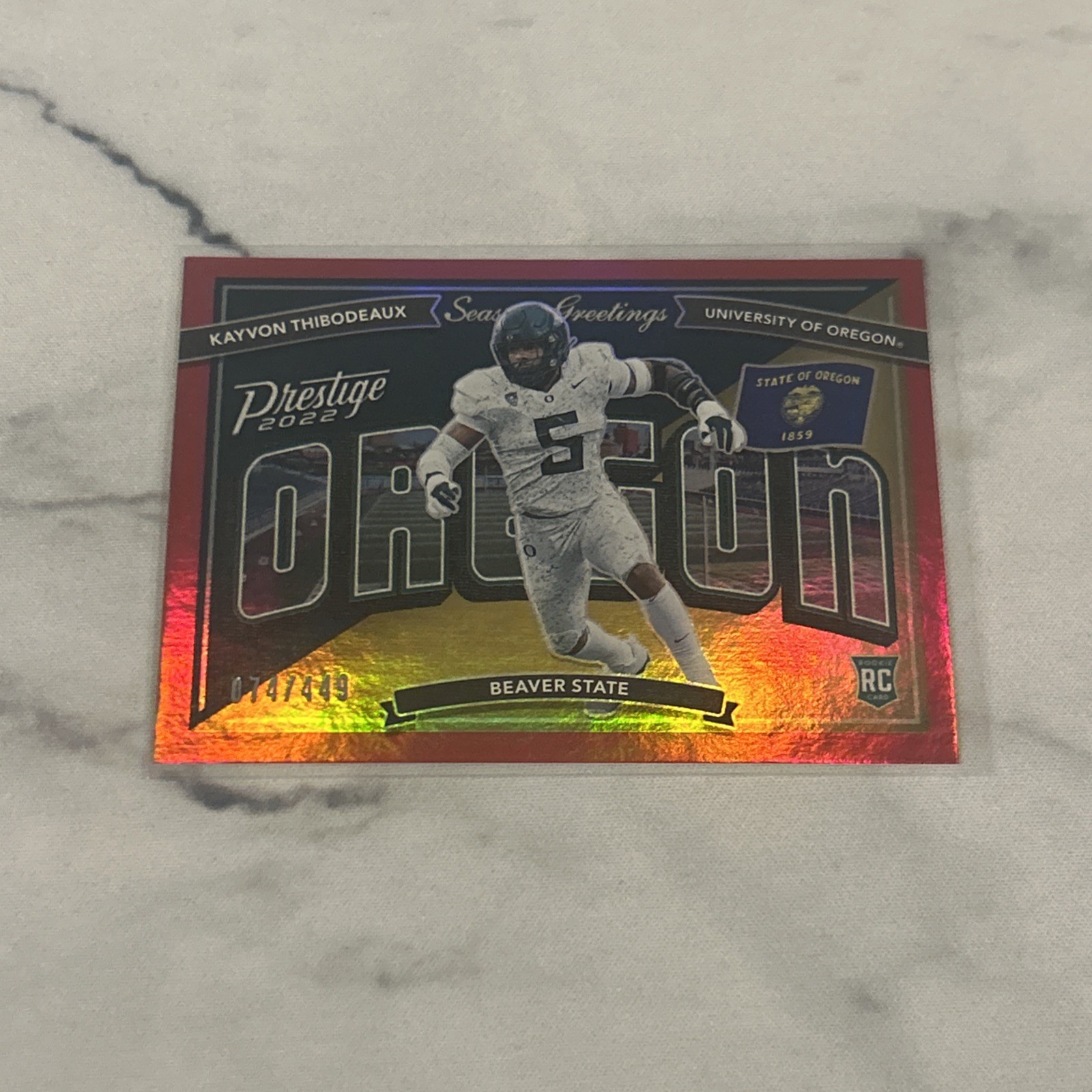Kayvon Thibodeaux Panini Prestige Seasons Greetings #SG18 Xtra Points Red